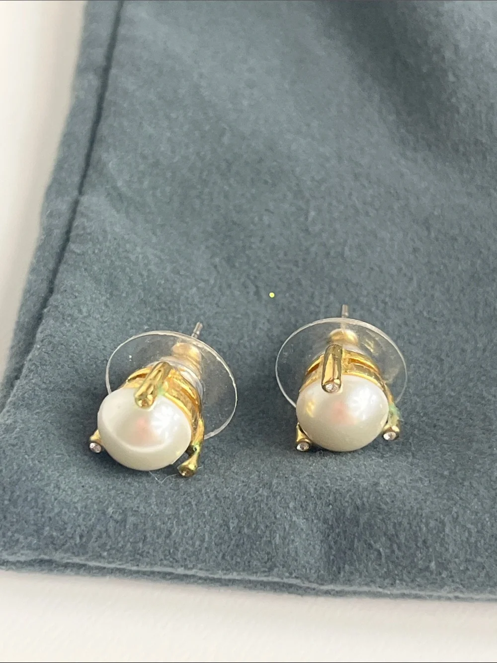 kate spade Gold-Tone White Pearl Stud Earrings with Crystal Accents